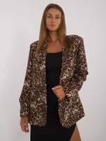 Hurtownia Ciemnobeżowo-czarna marynarka oversize z printem 