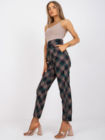 Czarno-zielone eleganckie spodnie z materiału w kratę