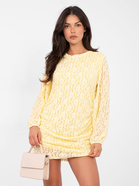 Jasnożółta koronkowa sukienka z drapowaniem