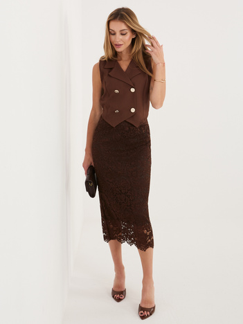 Brązowa koronkowa spódnica z podszewką