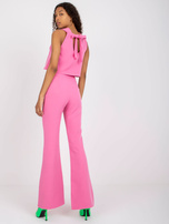 Różowy dwuczęściowy komplet elegancki z krótkim topem