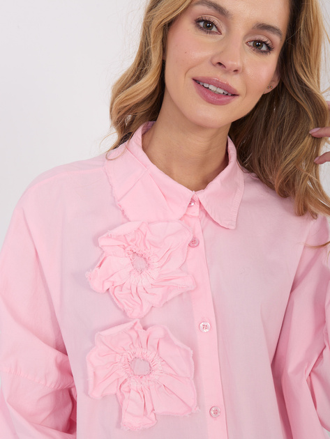 Jasnoróżowa bawełniana koszula z kołnierzykiem