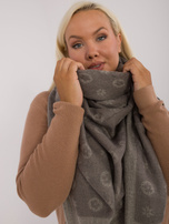 Hurt Szaro-beżowy duży szal damski z dzianiny we wzór