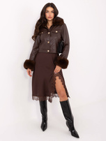 Brązowa krótka kurtka z ekoskóry z futerkiem