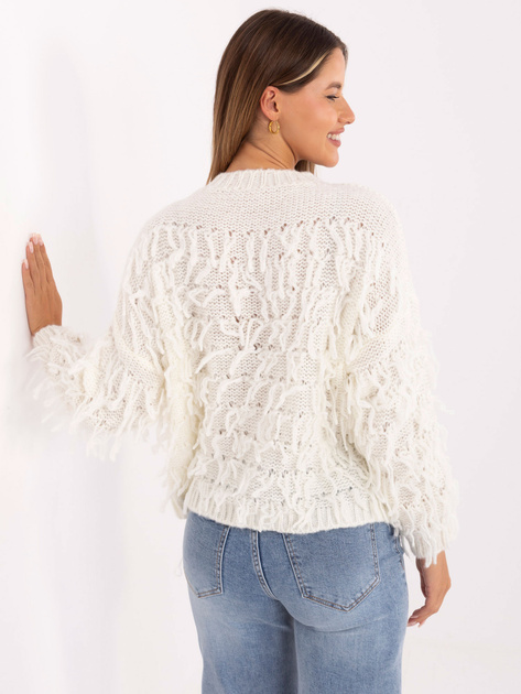 Ecru damski sweter boho z wełną RUE PARIS