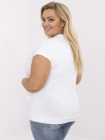 Biała bluzka plus size z kwiatową aplikacją