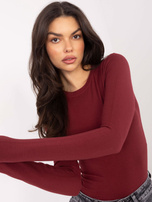 Bordowy dopasowany longsleeve basic z bawełny 