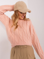 Hurtownia Brzoskwiniowy dzianinowy sweter w warkocze