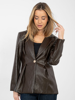 Czekoladowa skórzana marynarka z zapięciem na guzik RUE PARIS 