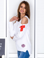 White cut out sweatshirt with ribbons