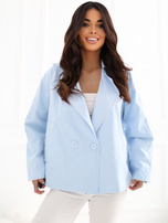 Jasnoniebieski krótki płaszcz z kieszeniami RUE PARIS 