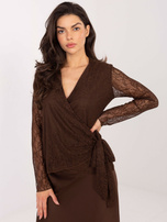 Czekoladowa elegancka bluzka z koronki