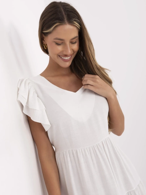 Ecru letnia sukienka z krótkim rękawem