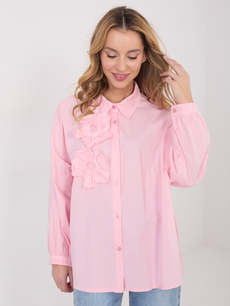 Jasnoróżowa bawełniana koszula z kołnierzykiem