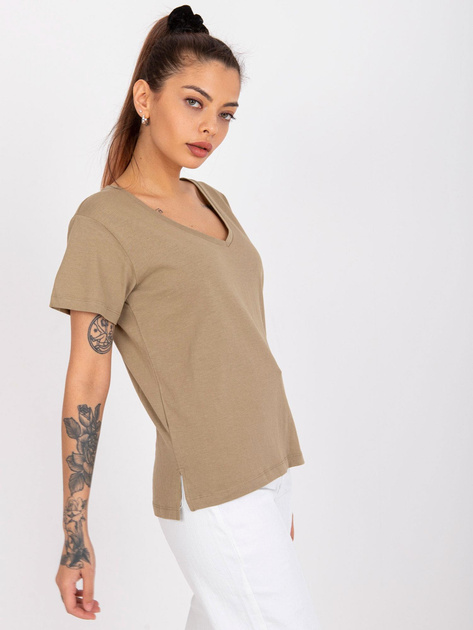 Ciemnobeżowy bawełniany t-shirt damski Salina MAYFLIES