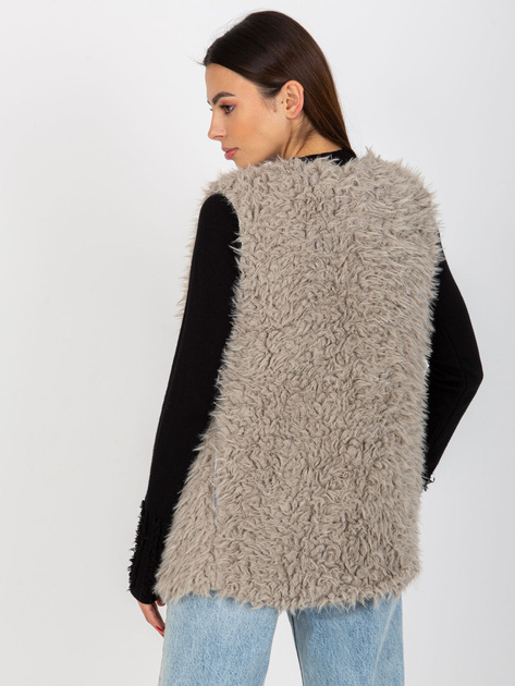Hurtownia Jasnoszara futrzana kamizelka z kiszeniami Hallie