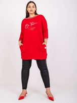 Czerwona dresowa tunika plus size z napisami Blanche
