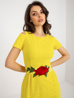 Hurt Żółta rozkloszowana sukienka wieczorowa z podszewką