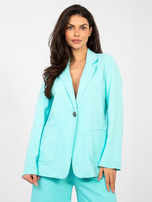 Turkusowa jeansowa marynarka z zapięciem na guzik RUE PARIS 