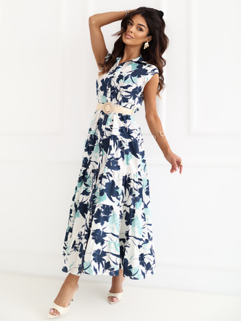 Granatowa letnia sukienka szmizjerka z paskiem