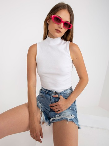 Hurtownia online Biały top basic w prążki bez rękawów RUE PARIS