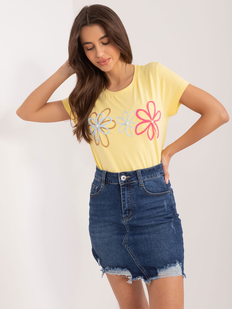 Hurt Żółty t-shirt z kwiatową aplikacją BASIC FEEL GOOD