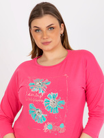 Hurt Różowa bluzka plus size z aplikacją i ściągaczem