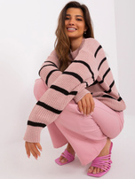 Hurt Jasnoróżowy damski sweter oversize w paski