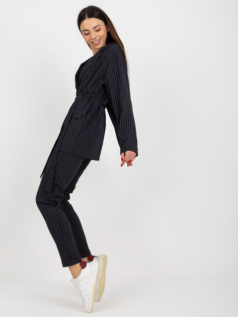 Hurt Granatowa elegancka marynarka od garnituru z paskiem