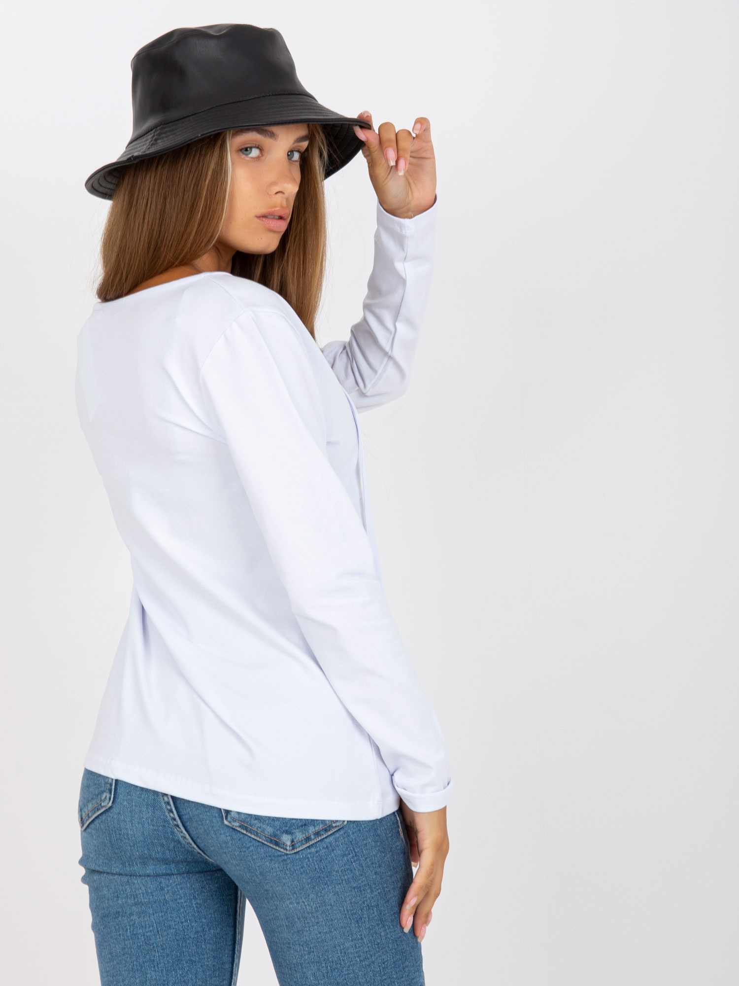 Online-Großhandel Weiße Basic-Bluse mit langen Ärmeln RUE PARIS.