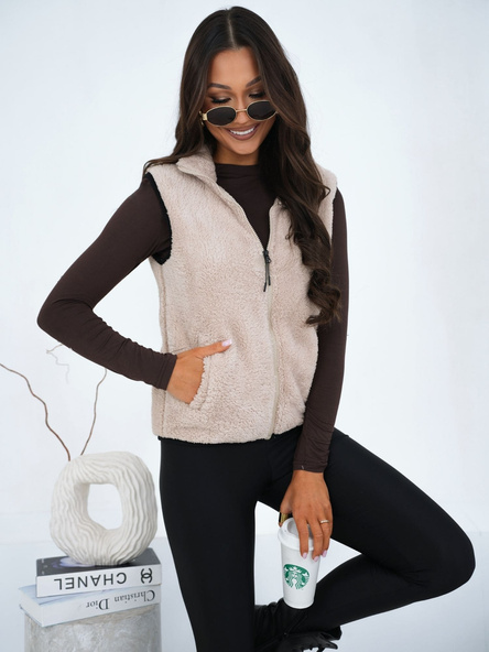 Jasnobeżowa damska kamizelka z misia