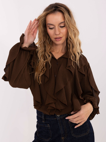 Brązowa rozpinana koszula z żabotem
