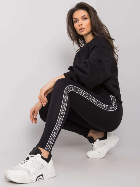 Czarne damskie legginsy z lampasami Irene RUE PARIS