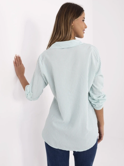 Miętowo-biała bawełniana koszula z kołnierzykiem