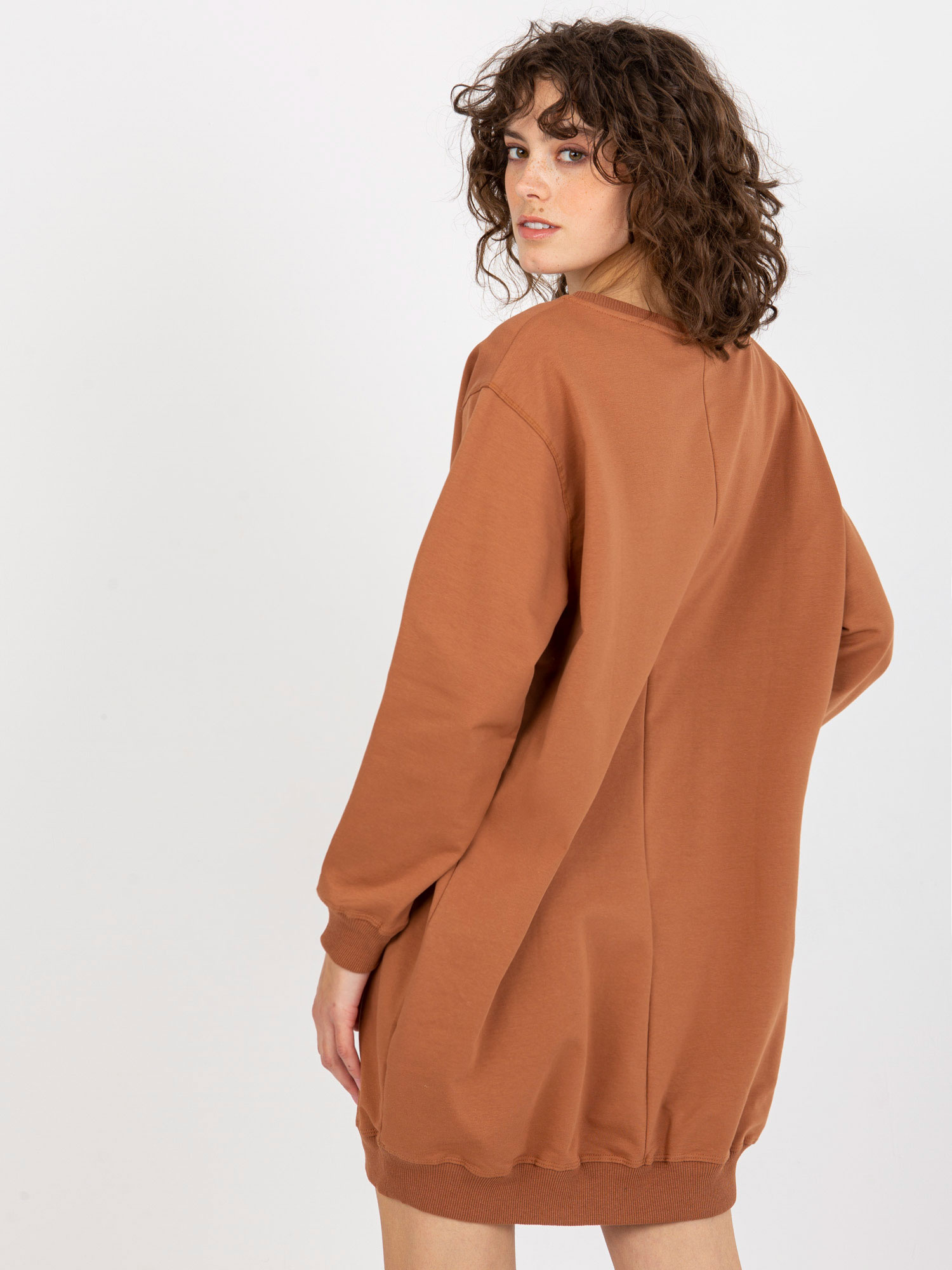 Jasnobrązowo-zielona długa bluza oversize z nadrukiem