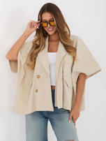 Beżowy dwurzędowy płaszcz z podszewką RUE PARIS 