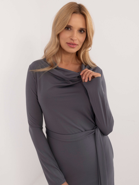 Hurtownia online Ciemnoszara midi sukienka koktajlowa z wiskozy