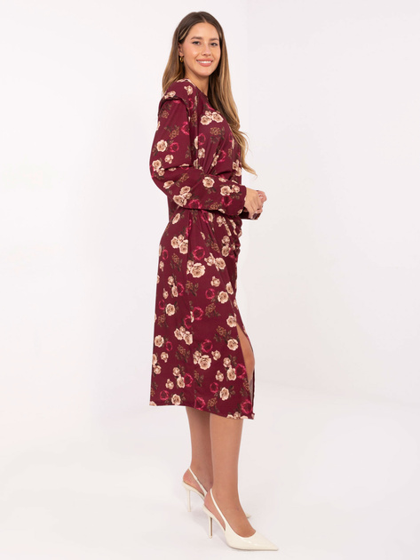 Bordowa midi sukienka z rozcięciem RUE PARIS