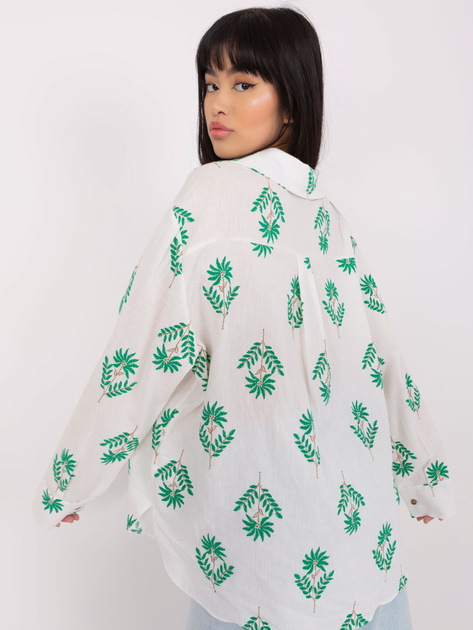 Hurt Ecru-zielona damska koszula oversize we wzory