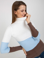 Hurt Ecru-jasnoniebieska bluzka basic z golfem w prążek