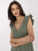Khaki letnia sukienka z muślinu