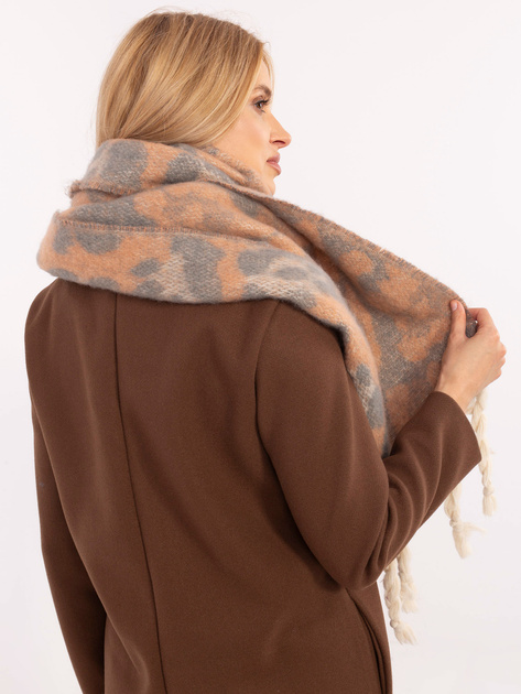 Hurt Pomarańczowo-szary ciepły szal damski w cętki