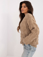 Hurt Ciemnobeżowy sweter oversize z okrągłym dekoltem