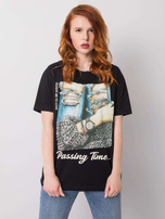 Czarny t-shirt damski z aplikacją Blanche