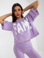 Hurt Jasnofioletowy komplet sportowy z legginsami i napisami