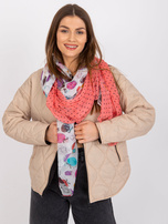 Biało-koralowa chusta z printami 