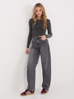 Grafitowa damska bluzka basic w prążek 