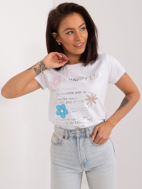 Hurt Biały damski t-shirt z nadrukiem BASIC FEEL GOOD