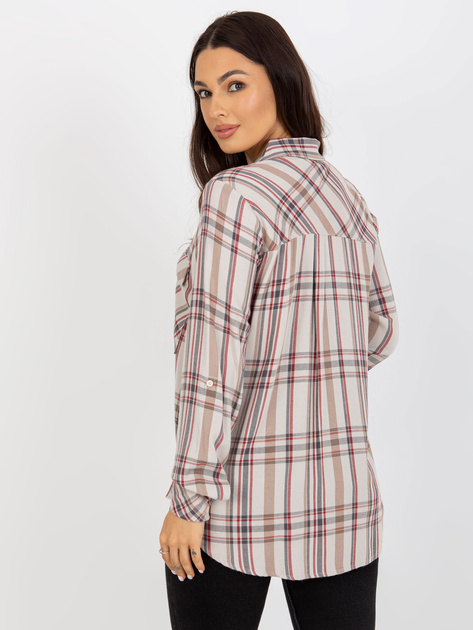 Hurtownia Jasnobeżowa damska koszula w kratę z wiskozy