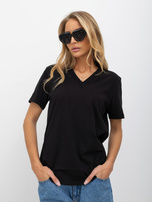 Czarny bawełniany t-shirt basic z dekoltem V